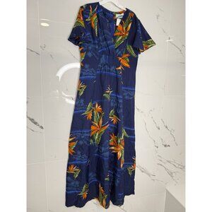 Vintage Penny’s Hawaii Blue Floral Print Sleeveless Midi Dress 70’s Sz 12